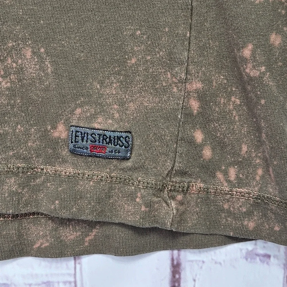 Vintage Levis Strauss Mens Brown Bleach Wash Henley Long Sleeve Shirt Large L